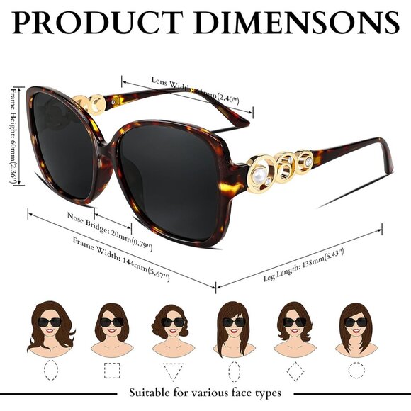 Women's Fashion Square Sunglasses Brown Frame Pearl Sparkling Eyes Protection - Picture 5 of 9